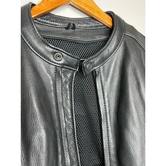 AM Leather 100% Leather Black  Motorcycle Riding Jacket w/ Pockets Mens Size 46 - Picture 6 of 11